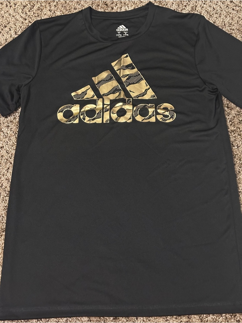 Adidas Boys Climacool Graphic T-Shirt Black Gold Size L 14/16